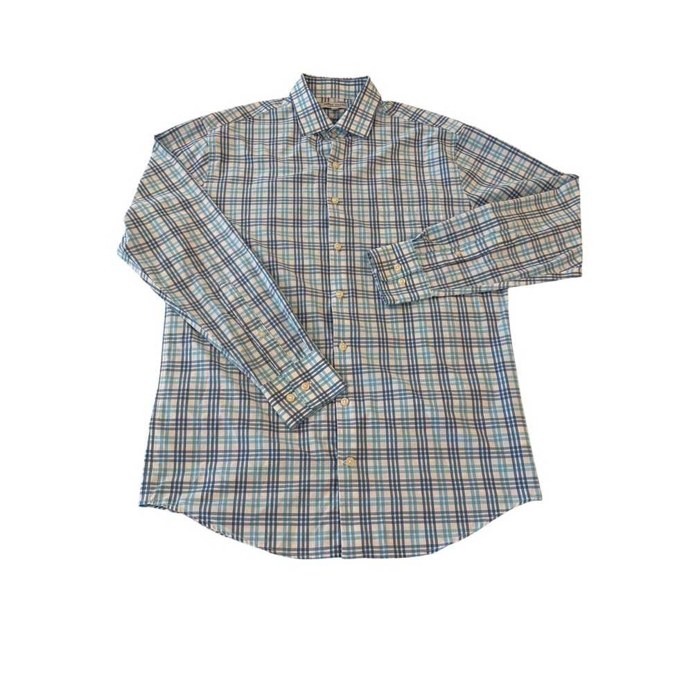 Peter Millar Summer Comfort Mens Medium Blue Plaid Long Sleeve Button Down Shirt
